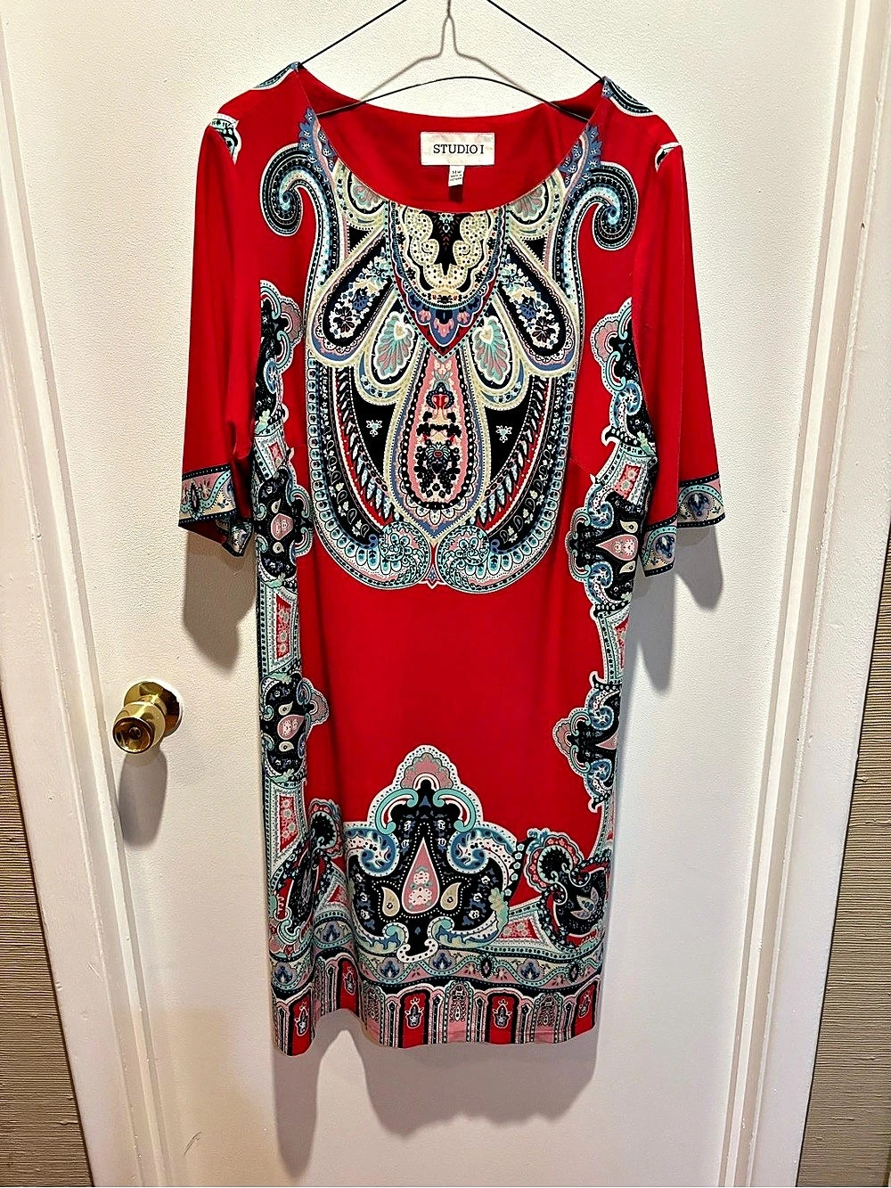 Studio I Paisley Mini Dress in Red Size 14W